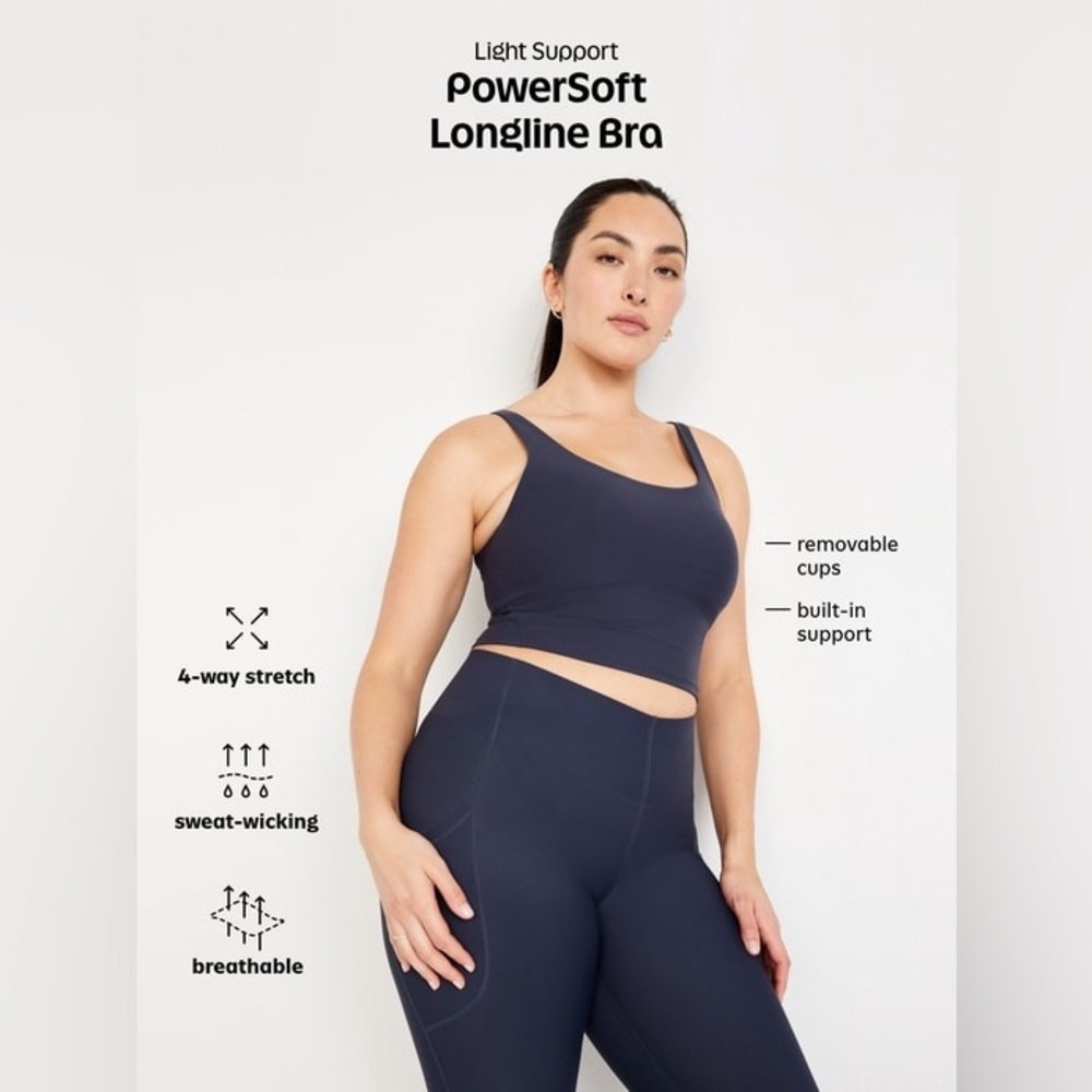OLD NAVY Blue Light Support PowerSoft Longline Sports Bra w Removable Pads - Picture 4 of 16